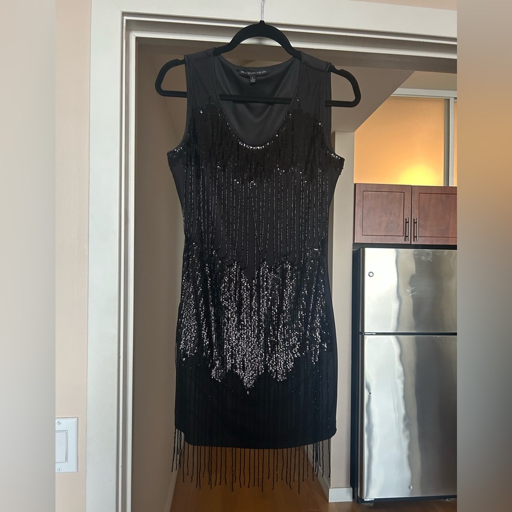Good condition beaded flapper dress black size L
